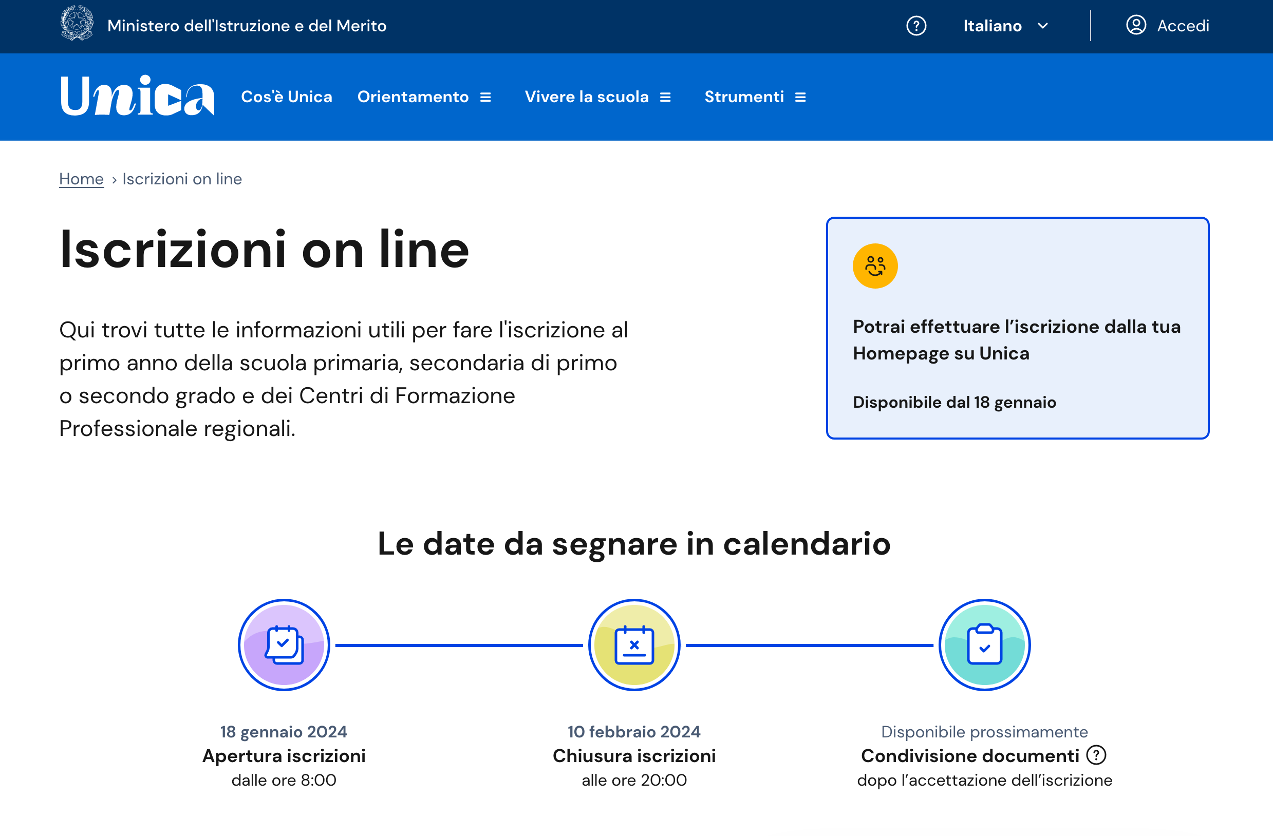 Screenshot Iscrizioni on line 2021
